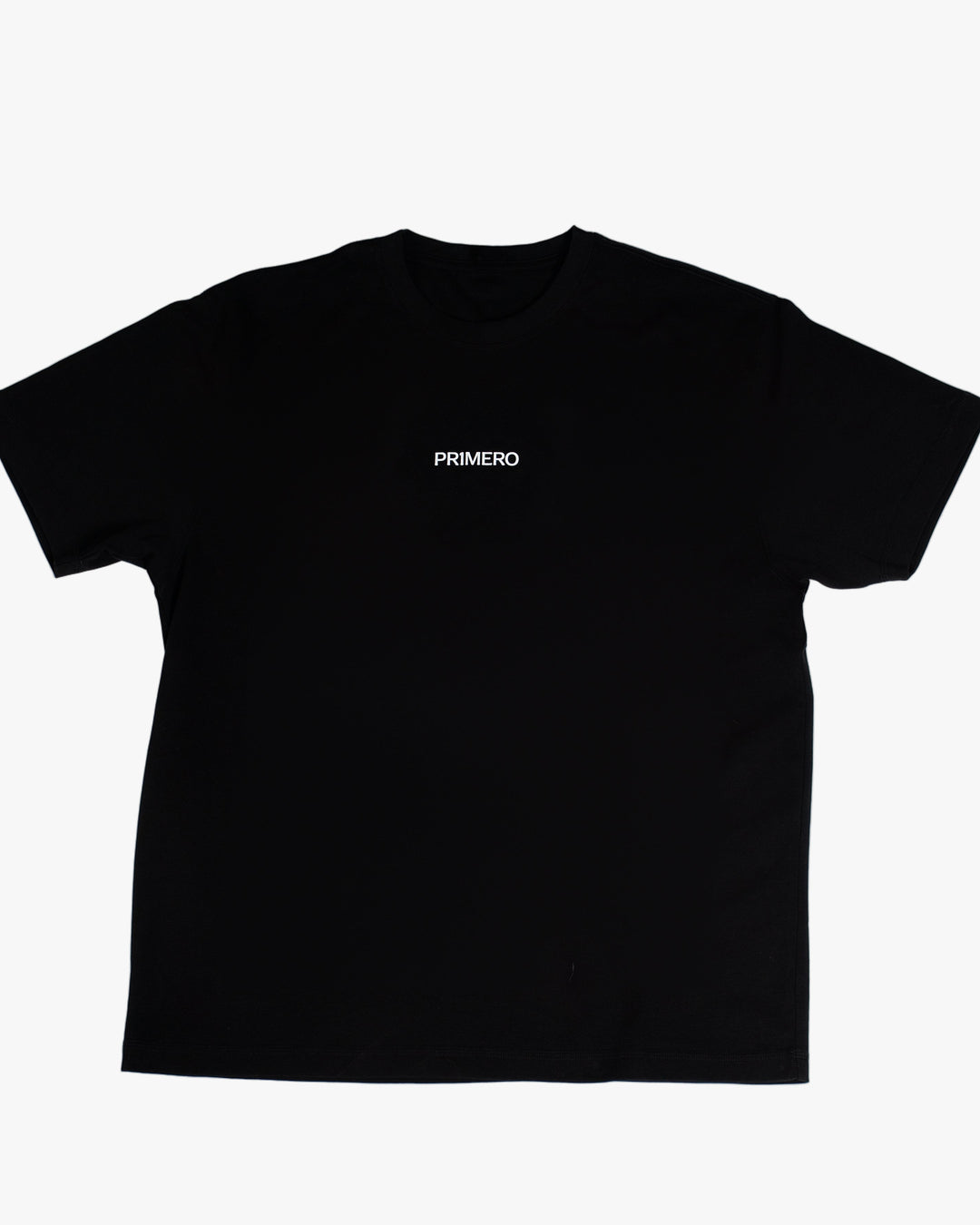 Black t-shirt with 'PRIMERO' logo on a white background